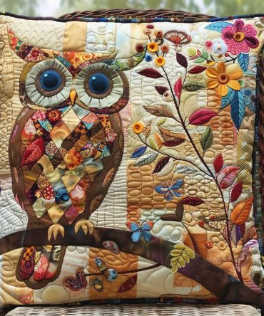 Chic Quilted Owl Accent Pillow Cover — Durable Decorative Throw Pillow Case For Living Room, Bedroom & Kids Spaces With Textured Stitching