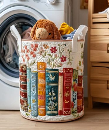 Reading Escape Quilted Laundry Hamper — Literary Print Storage Basket, Collapsible Fabric Hamper For Book Lovers & Bedrooms