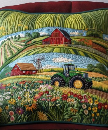 Pastoral Field Quilted Pillow Cover — Field Of Dreams Throw Pillowcase For Cozy Country & Cottage Home Styling