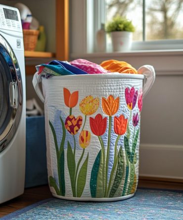 Field Of Petals Quilted Laundry Hamper — Spacious Floral Fabric Basket With Handles, Collapsible Design For Home & Dorm Use