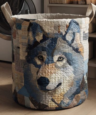 Fierce Wolf Quilted Laundry Hamper - Bold Wolf Print Storage Basket, Collapsible Sturdy Quilt-Style Laundry Organizer