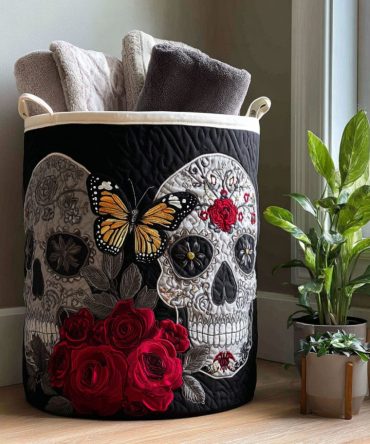 Fiesta Del Alma Quilted Hamper — Vibrant Day Of The Dead Laundry Basket, Colorful Fabric Clothes Organizer, Foldable & Sturdy