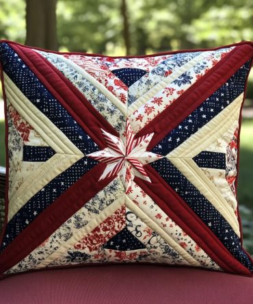 Firecracker Hearts Quilted Decorative Pillow Cover — Festive Patriotic Floral Accent For Holiday & Everyday Styling