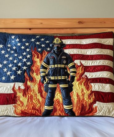 Firefighter Patriot Quilted Pillow Cover – Patriotic Rescue Design, Durable Cotton Blend, Machine Washable Decorative Throw With Hidden Zipper