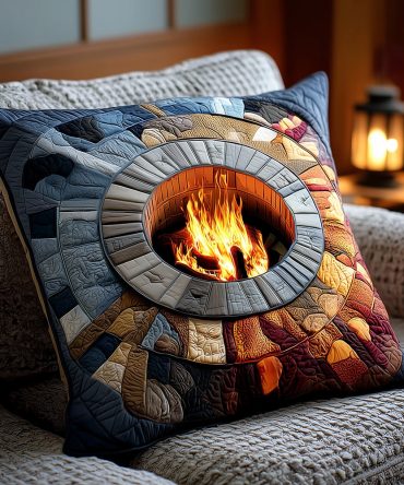 Fireside Tales Quilted Pillow Cover — Storybook Cabin Throw Pillow Case With Warm Tones & Cozy Quilting, Perfect For Rustic Decor & Holiday Evenings