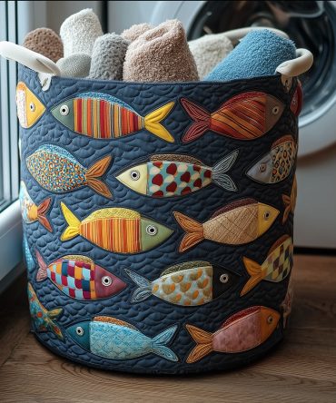 Fish Fun Quilted Laundry Hamper — Colorful Marine-Themed Fabric Basket With Handles For Kids, Nursery & Toy Storage — Lightweight & Foldable