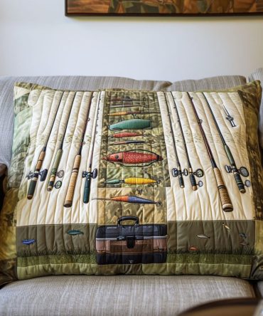 Fish Lodge Quilted Decorative Pillowcase – Rustic Nautical Throw Cover, Soft Cotton Blend, Machine Washable With Hidden Zipper