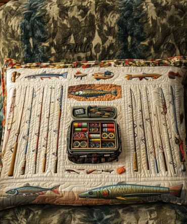 Fishing Expedition Quilted Pillowcase — Outdoor Adventure Quilted Pillow Cover For Anglers, Cabin Decor & Rustic Lodge Styling