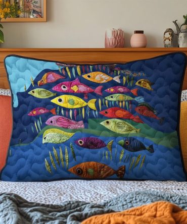 Fishy Fun Quilted Pillow Cover — Playful Nautical Animal Quilted Pillowcase For Kids’ Rooms, Beach Houses & Marine-Themed Decor