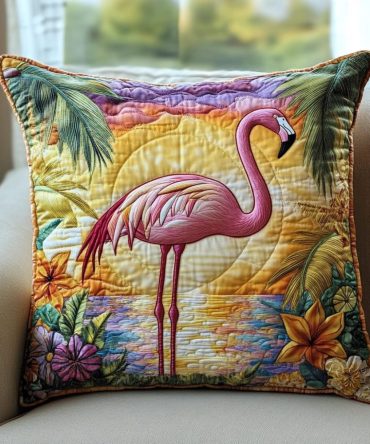 Flamingo Breeze Quilted Pillow Cover — Tropical Flamingo Print, Lightweight Quilted Texture, Bright Accent For Summer-Inspired Interiors