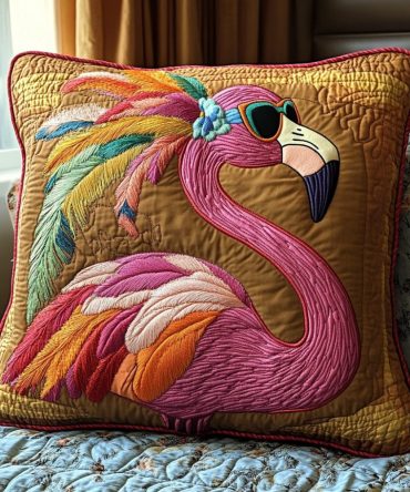 Flamingo Chill Quilted Decorative Pillowcase – Relaxed Tropical Sham, Soft Quilting For Casual Coastal Bedrooms & Cozy Lounges