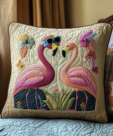 Flamingo Days Quilted Decorative Pillowcase – Sunny Flamingo Patterned Sham, Lightweight Quilting For Cheerful Bedroom & Living Areas