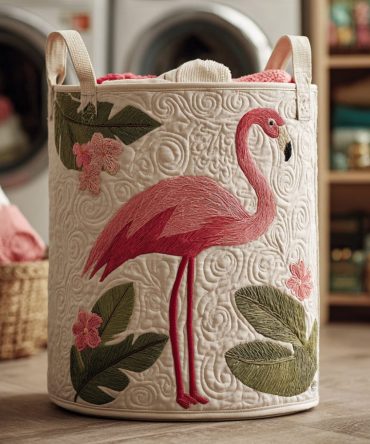 Flamingo Dream Quilted Laundry Hamper — Stylish Foldable Laundry Basket For Teen & Kids Rooms, Reinforced Handles & Compact Storage