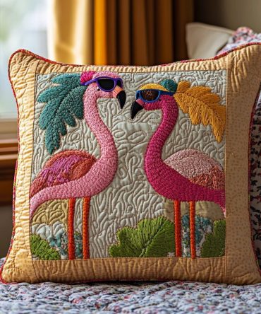 Flamingo Groove Quilted Decorative Pillowcase – Retro Tropical Flamingo Sham, Plush Quilted Texture For Vibrant Living Spaces & Bedrooms