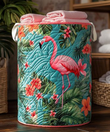 Flamingo Haven Quilted Laundry Hamper — Tropical Flamingo Foldable Laundry Basket With Handles For Bright, Fun Home Organization