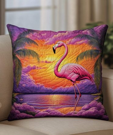 Flamingo Paradise Quilted Pillow Cover — Vibrant Tropical Accent With Playful Flamingo Design, Textured Quilting, Easy-Care Fastener