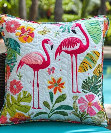 Vibrant Flamingo Pattern Quilted Pillow Cover — Eye-Catching Flamingo Print Throw Pillow Case To Update Living Room & Bedroom Decor