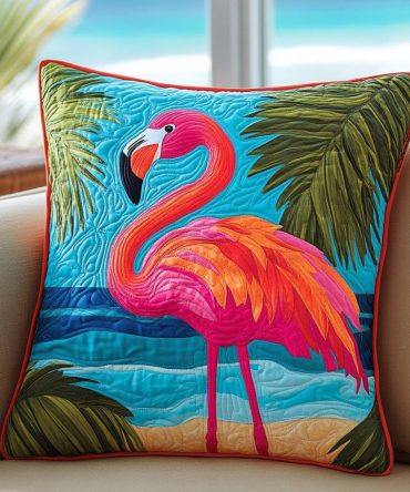 Flamingo Sunset Quilted Pillow Cover — Sunset-Hued Tropical Print With Quilted Texture, Eye-Catching Accent For Boho Or Coastal Rooms