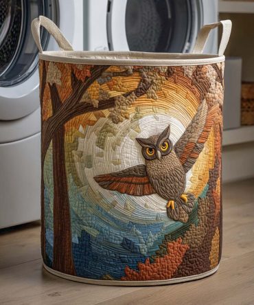 Flight Of Night Quilted Storage Basket — Elegant Dark-Tone Fabric Laundry Hamper With Quilted Texture, Strong Handles & Foldable Design