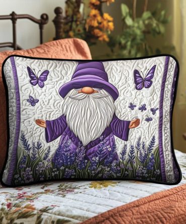 Floral Gnome Quilted Pillow Cover — Garden Gnome & Floral Patchwork, Cozy Quilting, Machine-Washable Cotton Blend, Cottagecore Room Accent