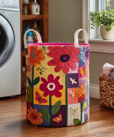 Floral Life Quilted Laundry Hamper – Elegant Collapsible Fabric Basket With Padded Walls & Handles For Bedroom, Nursery & Closet Storage
