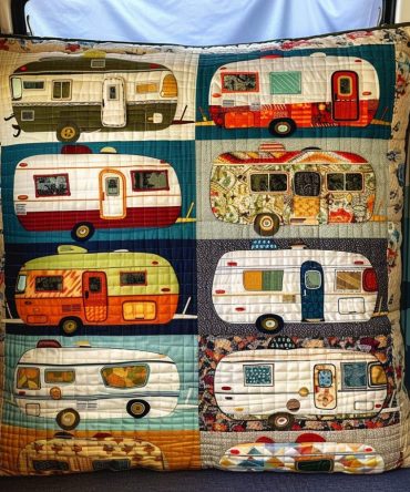 Vintage Floral Caravan Quilted Pillowcase — Retro Camper Home Decor, Soft Decorative Throw Pillow Cover For Couch & Bedroom