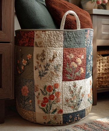 Floral Balance Quilted Laundry Hamper — Elegant Flower-Print Quilted Laundry Basket, Foldable Storage With Handles For Bedroom & Bathroom