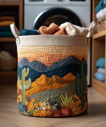 Floral Cactus Quilted Laundry Hamper – Stylish Fabric Laundry Basket With Quilted Texture, Collapsible & Lightweight