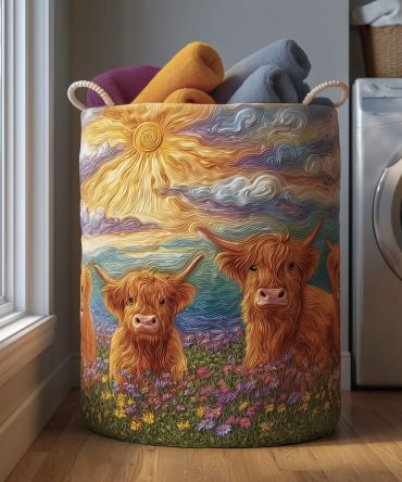 Floral Cow Quilted Laundry Hamper – Farmhouse Cow Floral Design, Soft Quilted Fabric, Collapsible & Machine-Washable For Rustic Homes