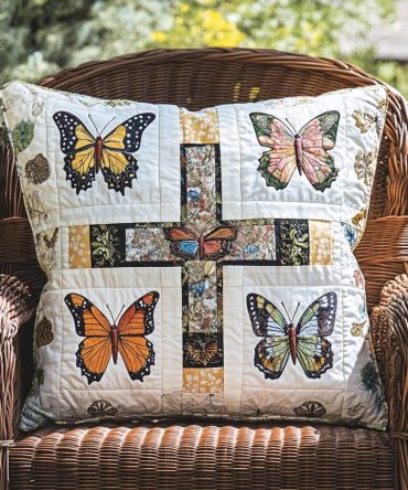 Elegant Floral Cross Quilted Throw Pillow Cover — Cotton-Blend Decorative Accent For Sofa & Bed, Soft, Machine-Washable, Gift-Ready