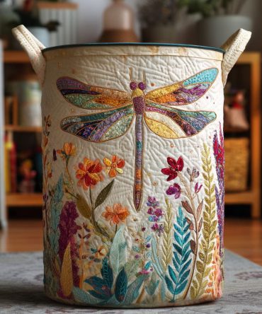 Boho Floral Dragonfly Quilted Laundry Hamper — Decorative Foldable Laundry Basket For Bedroom & Bath, Durable Storage