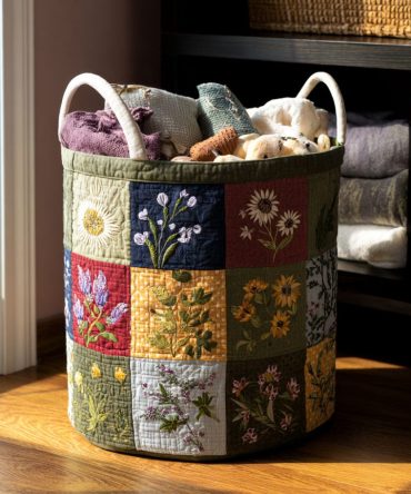 Floral Dream Quilted Laundry Hamper — Romantic Flower-Print Foldable Laundry Basket, Stylish Storage For Home & Dorms