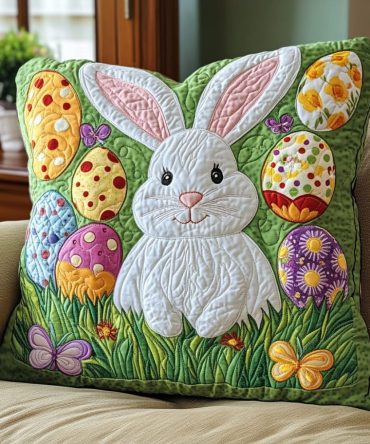 Floral Easter Quilted Pillow Cover — Pastel Spring Throw Accent, Cotton-Blend Quilting, Hidden Zipper Closure, Machine Washable & Gift-Ready