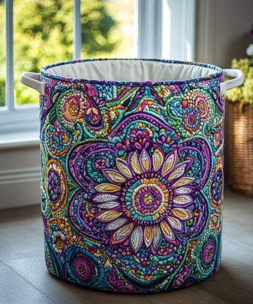 Floral Echo Quilted Laundry Hamper - Modern Floral Quilted Basket, Collapsible Sturdy Lined Hamper For Closet & Laundry Room