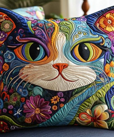 Floral Feline Wonder Quilted Pillow Cover — Charming Flower & Cat Cushion To Elevate Sofas, Bedrooms & Perfect Gift Picks