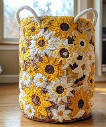 Floral Field Quilted Laundry Basket — Charming Floral Quilted Hamper With Handles, Collapsible Storage Tote For Bedroom, Bathroom & Dorm Rooms