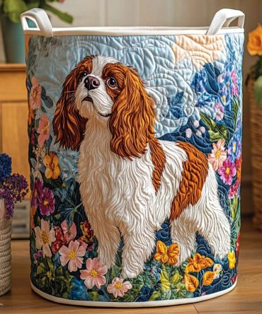 Floral Field Stroll Quilted Laundry Hamper — Elegant Garden-Inspired Fabric Basket, Foldable Storage With Comfortable Handles & Easy Care