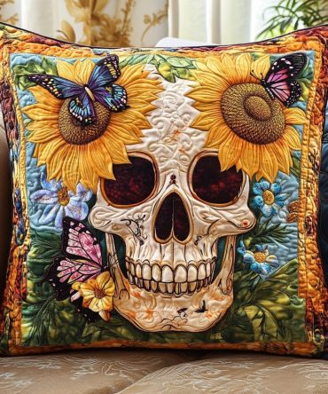Floral Fiesta Quilted Skull Pillow Cover — Festive Day-Of-The-Dead Floral Skull Accent For Colorful Home Decor, Machine Washable, Gift-Ready