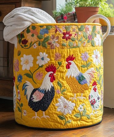 Floral Flock Quilted Fabric Hamper - Decorative Collapsible Laundry Basket With Bold Botanical Print For Home & Closet
