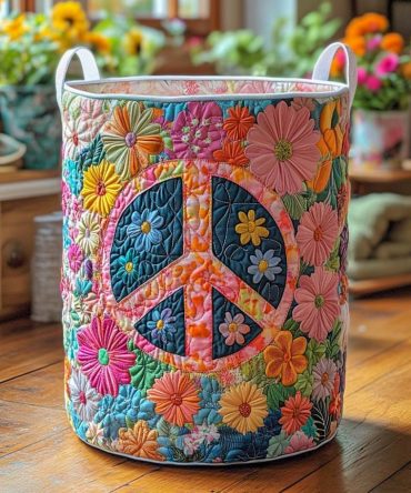 Floral Freedom Quilted Laundry Hamper — Vibrant Bloom Quilted Fabric Basket With Handles, Collapsible & Machine-Washable For Colorful Home Storage