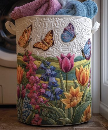 Floral Harmony Quilted Laundry Hamper — Elegant Flower Print Foldable Basket For Bedroom, Closet & Nursery With Soft Fabric