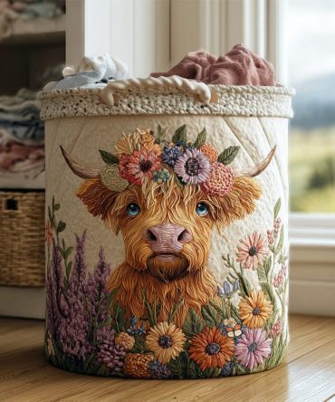 Floral Highland Quilted Laundry Hamper — Romantic Botanical Fabric Basket With Collapsible Frame, Reinforced Handles & Machine-Washable Cover