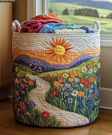 Floral Horizon Quilted Laundry Hamper — Botanical Pattern Foldable Fabric Laundry Basket With Reinforced Support, Soft Lining And Elegant Home-Friendly Design