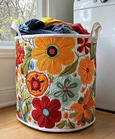 Floral Joy Quilted Laundry Hamper — Cheerful Flower-Print Fabric Laundry Basket, Spacious Collapsible Home Organizer
