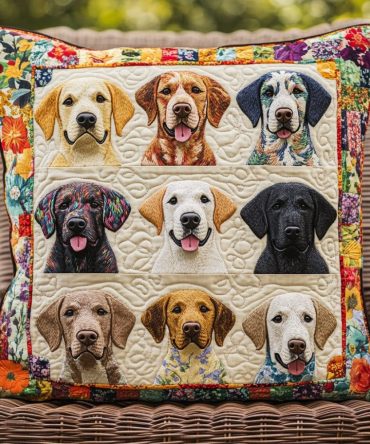 Botanical Labrador Quilted Pillow Cover – Floral Dog-Themed Cushion Case For Living Room, Bedroom & Pet Gifts