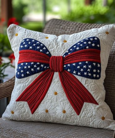 Floral Liberty Quilted Pillow Cover — Classic Patriotic Throw Accent For Home, Porch & Holiday Entertaining