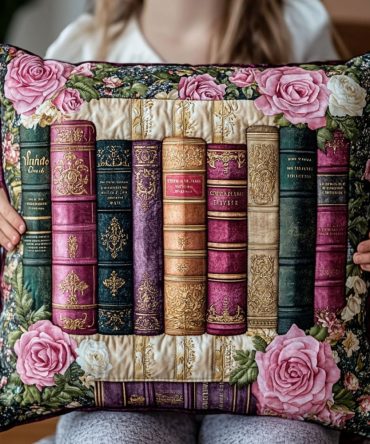 Bookish Floral Quilted Throw Pillow Cover - Soft Quilted Texture With Elegant Garden Print For Sofas, Beds & Cozy Reading Nooks