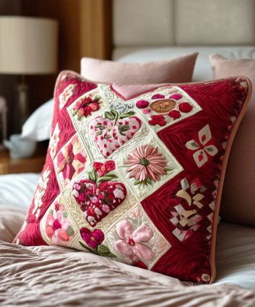 Floral Love Quilted Decorative Pillow Cover — Romantic Bloom Accent For Cozy Bedrooms, Sofas & Seasonal Styling