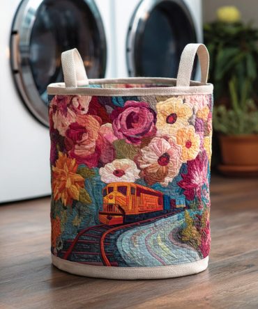 Charming Floral Meadow Quilted Laundry Hamper — Soft Decorative Storage Basket For Bedroom, Nursery & Closet