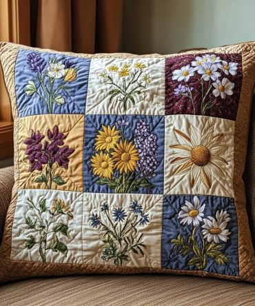 Floral Patchwork Charm Quilted Pillow Cover — Vintage-Inspired Garden Throw Accent, Decorative Pillowcase For Cozy & Cottage Interiors